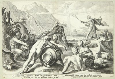 Neptunus plant de vernietiging van de mensheid door Hendrick Goltzius