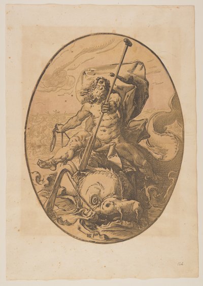 Oceanus, van De godheden door Hendrick Goltzius