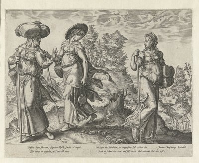 Orpa verlaat Naomi en Ruth door Hendrick Goltzius
