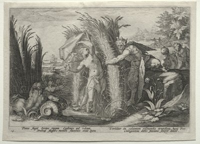 Pan achtervolgt Syrinx door Hendrick Goltzius