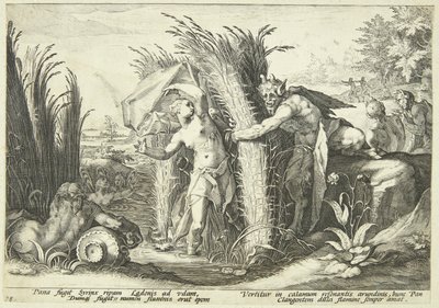 Pan en Syrinx door Hendrick Goltzius
