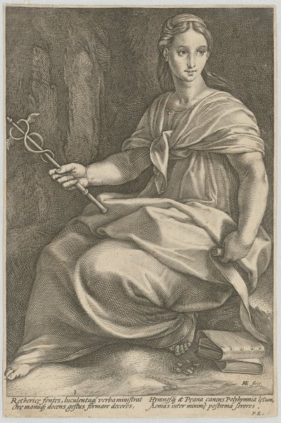 Polyhymnia, blad 8 uit de reeks „Negen Muzen“ door Hendrick Goltzius