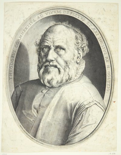 Portret van Dirck Volkertsz Coornhert door Hendrick Goltzius