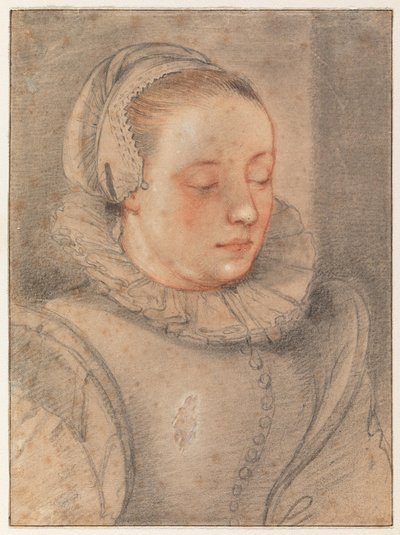 Portret van een jonge vrouw door Hendrick Goltzius