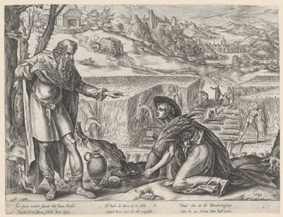Ruth leest aren in het veld van Boaz door Hendrick Goltzius