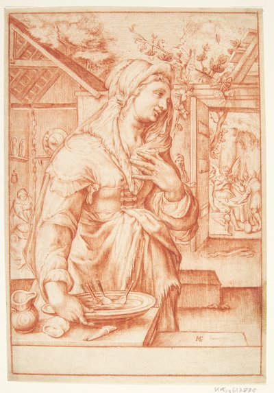 Sarah in de keuken door Hendrick Goltzius