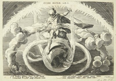 De schepping van de vier elementen door Hendrick Goltzius