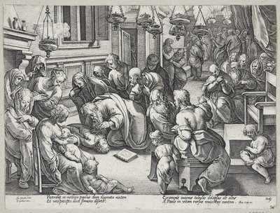 St. Paulus wekt Eutychus op door Hendrick Goltzius