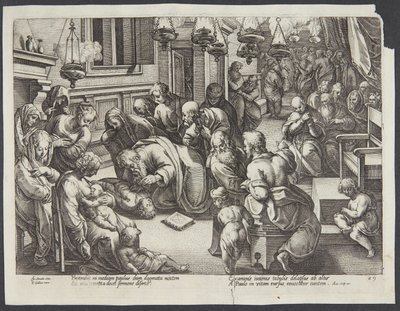 St. Paulus wekt Eutychus op door Hendrick Goltzius