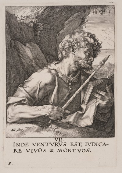 Thomas, van Christus, de apostelen en Paulus met de geloofsbelijdenis door Hendrick Goltzius