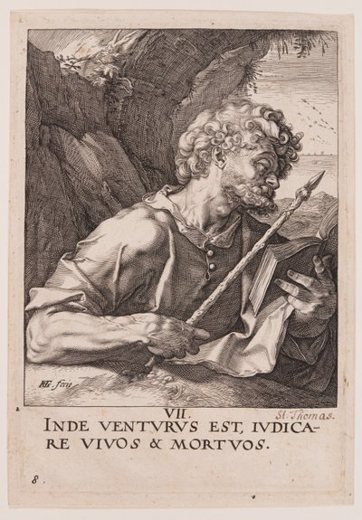 Thomas, van Christus, de apostelen en Paulus met de geloofsbelijdenis door Hendrick Goltzius