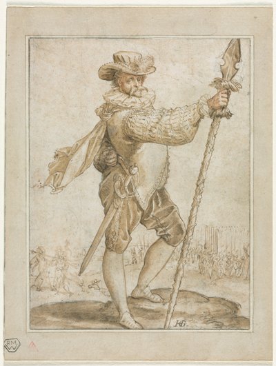 Staande Officier met een Zwijnenspeer door Hendrick Goltzius