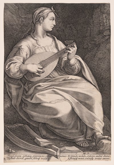Terpsichore, de Muze van de Dans, uit De Negen Muzen door Hendrick Goltzius