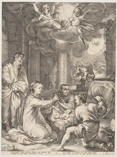 De aanbidding van de herders door Hendrick Goltzius