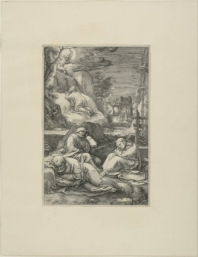 De lijdensweg in de tuin, plaat twee uit De Passie van Christus door Hendrick Goltzius