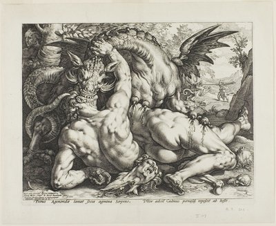 De draak die de metgezellen van Cadmus verslindt door Hendrick Goltzius