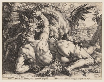 De draak die de metgezellen van Cadmus verslindt door Hendrick Goltzius