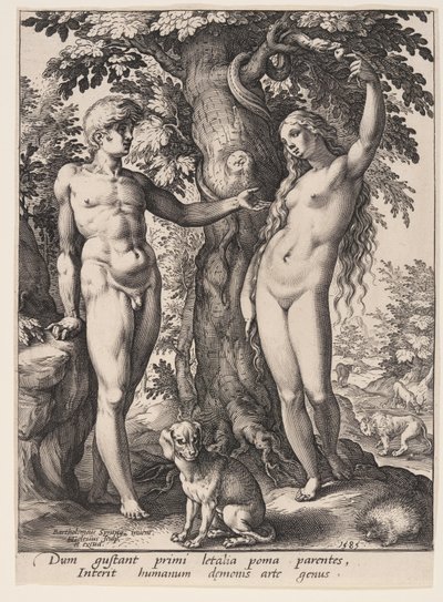 De zondeval van de mens door Hendrick Goltzius