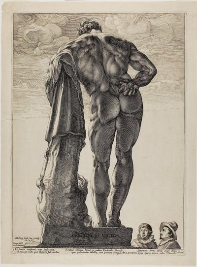 De Farnesische Hercules, plaat één uit Drie Beroemde Antieke Beelden door Hendrick Goltzius