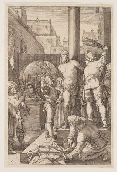 De geseling, uit The Passion door Hendrick Goltzius