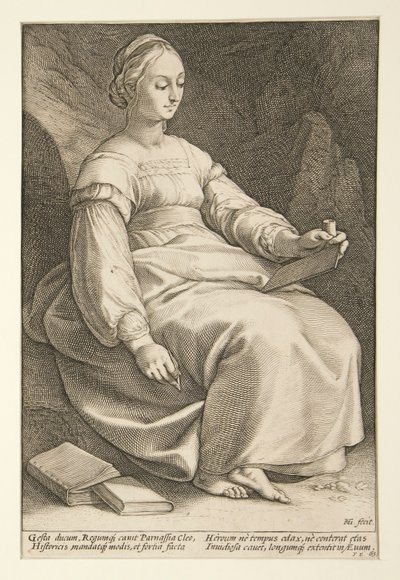 De negen muzen: Clio, #4 in een serie van 9 door Hendrick Goltzius