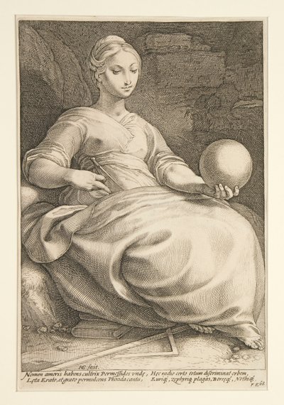De negen muzen: Erato, #7 in een serie van 9 door Hendrick Goltzius