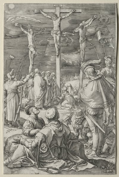 De Passie: Christus aan het Kruis tussen de Twee Dieven door Hendrick Goltzius