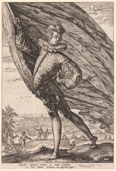 De Vaandeldrager, naar Links Gekeerd door Hendrick Goltzius