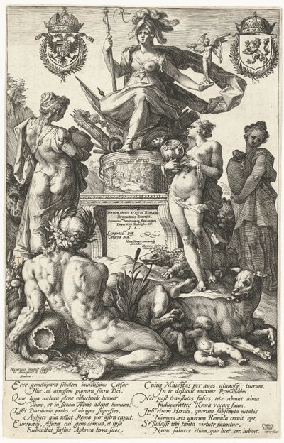 Titelprent voor prentserie De Romeinse helden door Hendrick Goltzius