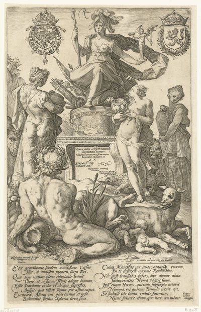 Titelprent voor prentserie De Romeinse helden (De Romeinse helden) door Hendrick Goltzius