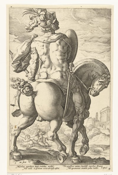 Titus Manlius te paard door Hendrick Goltzius