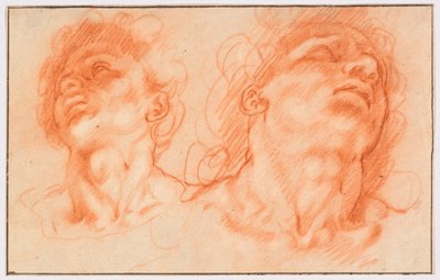 Twee mannelijke hoofden naar de Antieke, de zonen van Laocoön door Hendrick Goltzius
