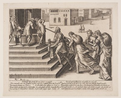 Ongelijke gerechtigheid, plaat 4 uit De misbruiken van de wet door Hendrick Goltzius
