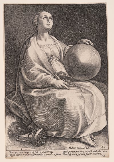 Urania, de Muze van de Astronomie, uit De Negen Muzen door Hendrick Goltzius
