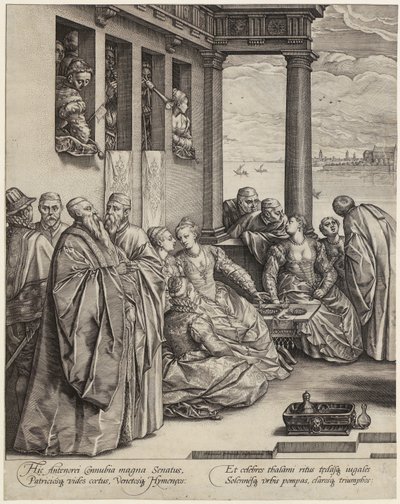 Venetiaanse bruiloft [linkerhelft van het blad] door Hendrick Goltzius