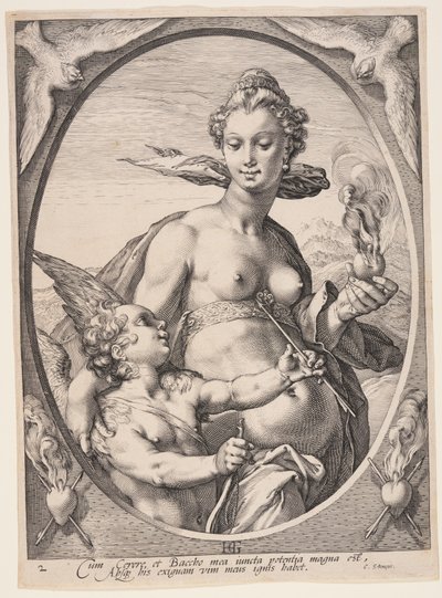 Venus en Amor, uit Drie heidense goden of godinnen door Hendrick Goltzius