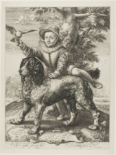 Vries, Frederik de (overleden 1613) zoon van de schilder Dirck de Vries, leerling van Goltzius, met de hond van Goltzius door Hendrick Goltzius