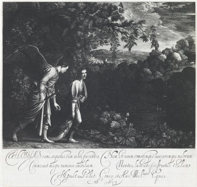 Tobias met de engel door Hendrick Goudt