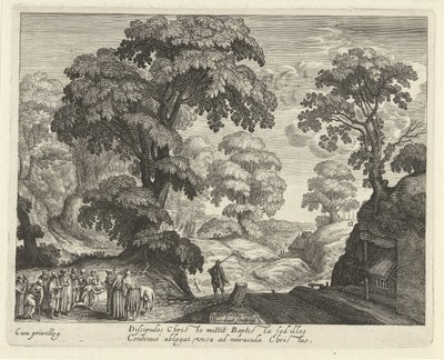 Landschap met de genezing van de blinden door Hendrick Hondius (I)