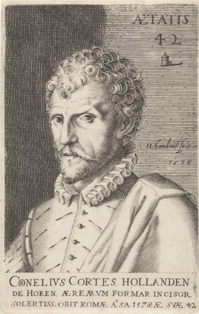 Portret van Cornelis Cort Illustere kunstenaars (serie) door Hendrick Hondius (I)