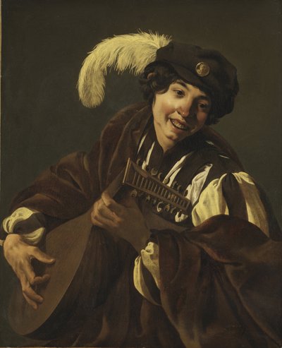 Een Jongen die de Luit Speelt (Gehoor. Uit de Serie "De Vijf Zintuigen") door Hendrick Jansz Terbrugghen