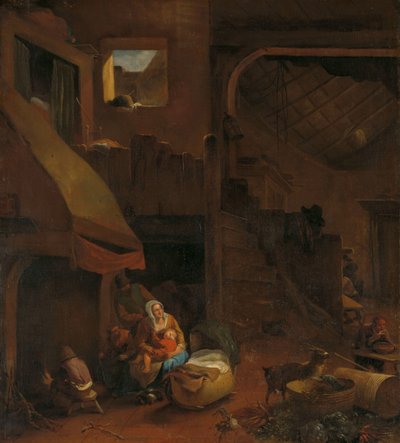 Interieur van een boerenhut door Hendrick Mommers