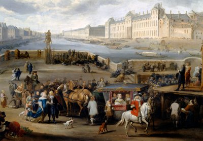 Uitzicht op Parijs met het Louvre, genomen vanaf de Henri IV-brug door Hendrick Mommers