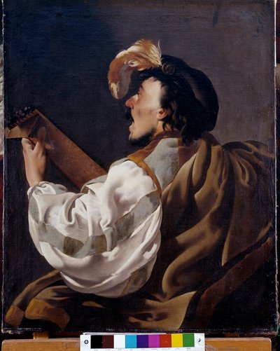 Een zanger die zichzelf begeleidt op de luit, ook wel luitspeler genoemd door Hendrick ter Brugghen