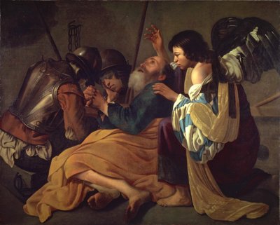 De bevrijding van Sint-Pieter door Hendrick Terbrugghen follower of