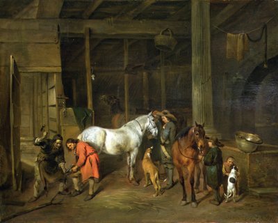 Interieur met een Hoefsmid door Hendrick Verschuring