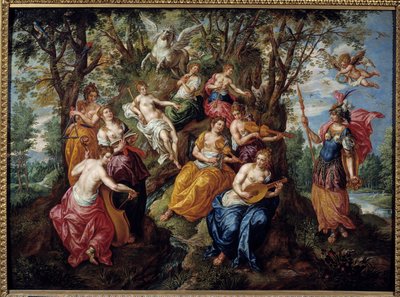 Bezoek van Minerva aan de Muzen door Hendrick de Clerk