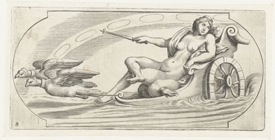 Aurora op een strijdwagen (Nouveau Livre des Dieux et Deeßes De la Marine Bouckje van Zeegoden en Godinnen) door Hendrick de Keyser (I)