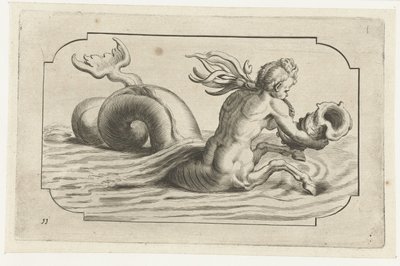 Zeepaard met een mannelijk bovenlichaam (Bouckje van Zeegoden en Godinnen) (series title) door Hendrick de Keyser (I)