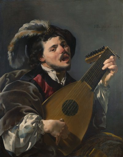 Dutch: Zingende luitspelende man A Man playing a Lute door Hendrick ter Brugghen